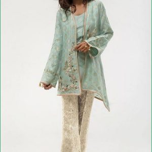 Self Print Chiffon Coat with Silk Inner and Jamawar Bell Bottom Pants