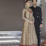 Silk Aline Front Open Gown with Banarsi Jamawar Trail Lehnga and Chiffon Border Work Dupatta