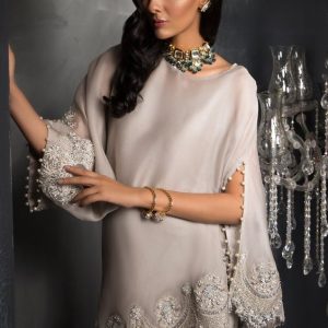 Poncho Chiffon Shirt with Silk Pants