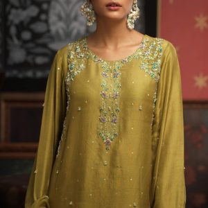 Raw Silk Straight Shirt and Pants with Chiffon Dupatta