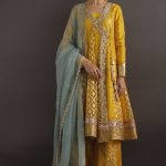 Chiffon Angharka and Dupatta with Jamawar Culottes Pants