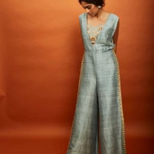 Raw Silk Jump Suit with Silk Inner