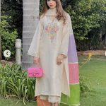Silk Long Aline Shirt and Pants with Organza Net Dupatta