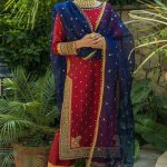 Silk Long Shirt and Pants with Chiffon Dupatta