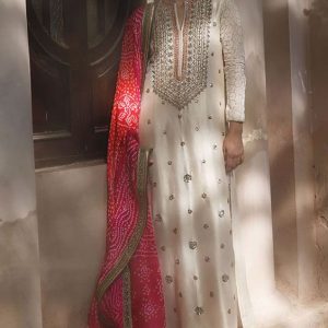 Silk Aline Long Shirt and Pants with Bandhni Dupatta