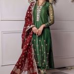 Silk Long Shirt and Pants with Banarsi Chiffon Dupatta