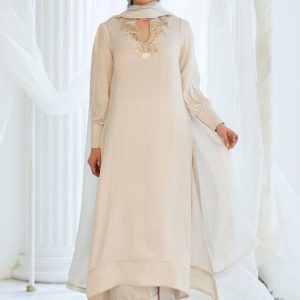 Silk Aline Long Shirt and Pants with Chiffon Dupatta