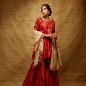 Silk Aline Shirt with Gharara and Dupatta