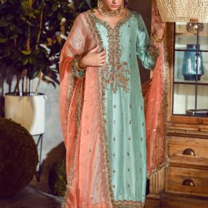 Silk Aline Long Shirt and Pants with Pure Organza Dupatta