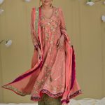 Chiffon Angharka and Border Work Dupatta with Jamawar Pants