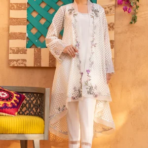 Self Organza Front Open Trail Coat with Inner Silk Shirt and Pants