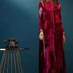Velvet Aline Front Open Long Shirt with Dhaka Pajama