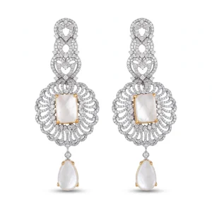 Silver And White Opel Earring 