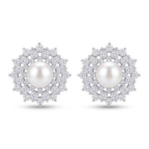 White And Silver Pearl Zircon Earrings