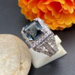 Aqua Blue, Silver, Crystal, Zircons Ring