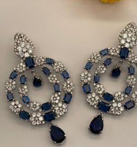 Blue, Silver Sapphire, Zircons Earrings
