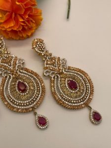 Red, Silver, Gold Ruby, Zircons Earrings