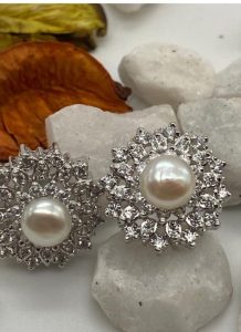 White And Silver Pearl Zircon Earrings