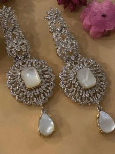 Silver And White Opel Earring