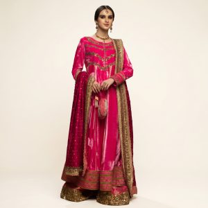 Velvet Pishwaaz with Border Work Dupatta and Pants