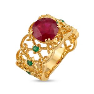 Sterling silver ruby emerald ring