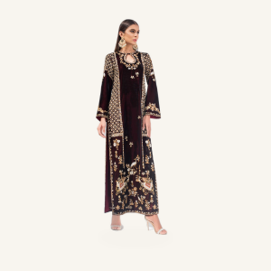 Velvet Long Shirt with Silk Pants and Chiffon Dupatta