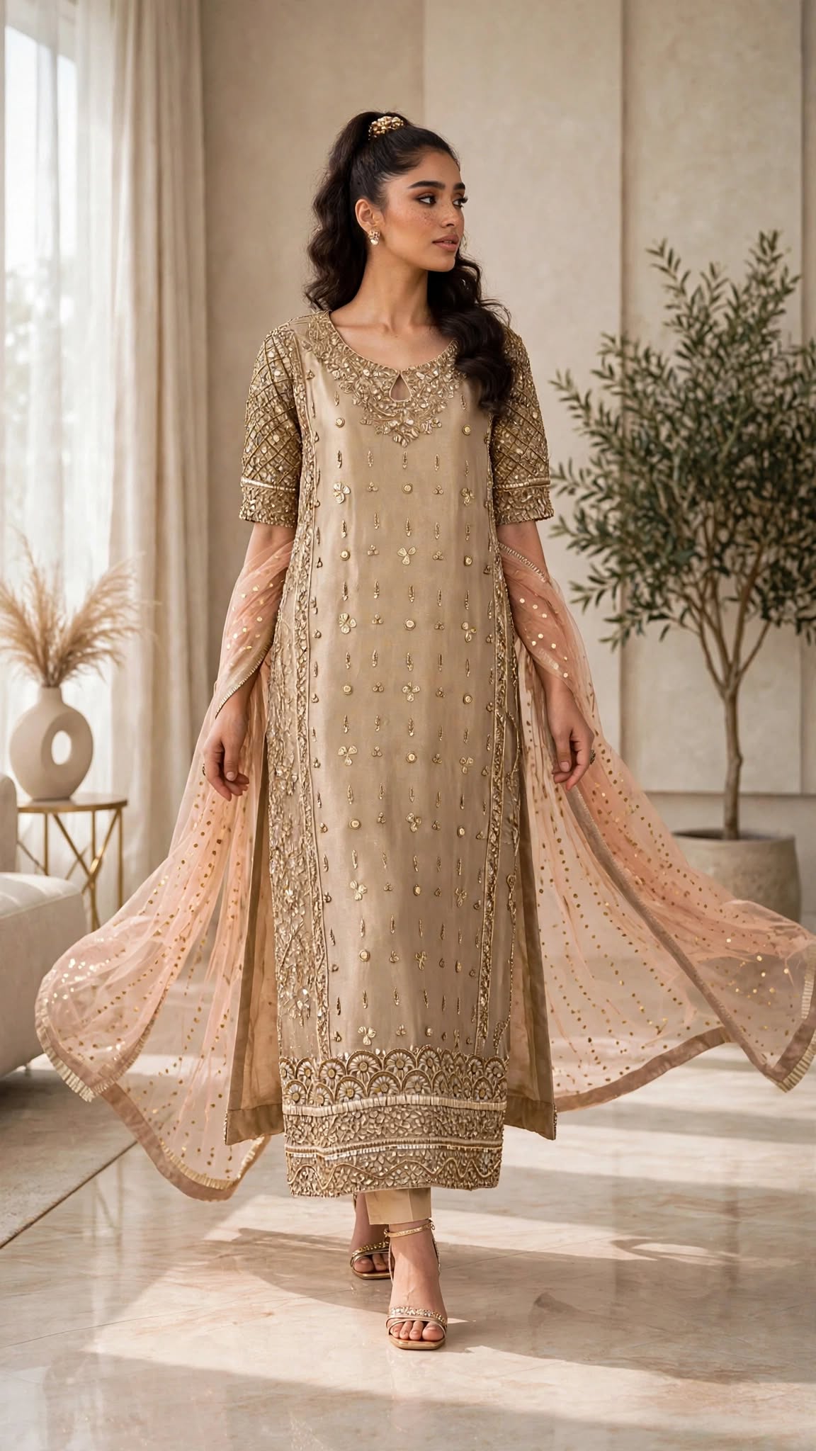 Golden Embroidered Traditional Outfit - Image 4