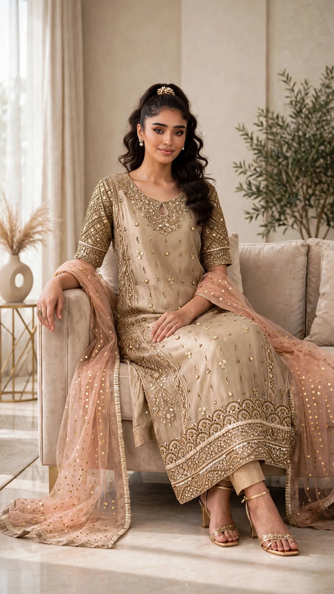 Golden Embroidered Traditional Outfit - Image 5