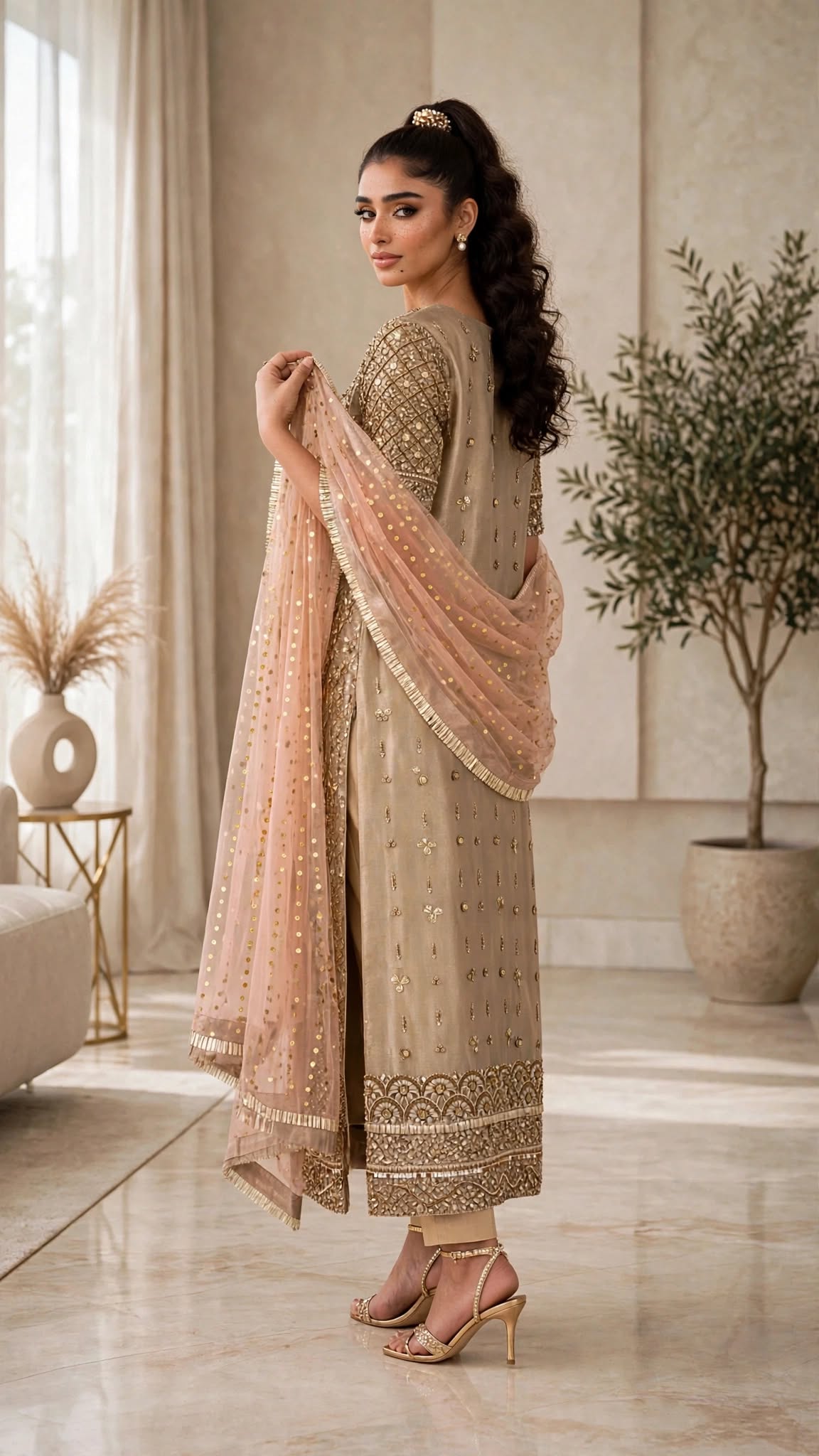 Golden Embroidered Traditional Outfit - Image 6